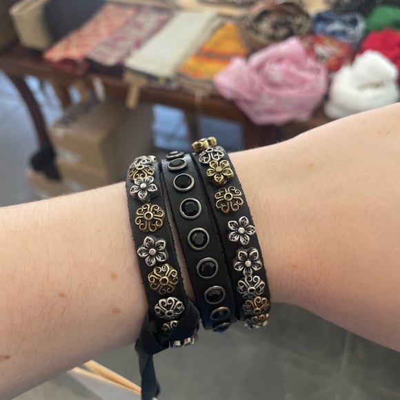 Campomaggi Black Leather Cuff/Bracelet with Silver and Gold Toned Embellishment